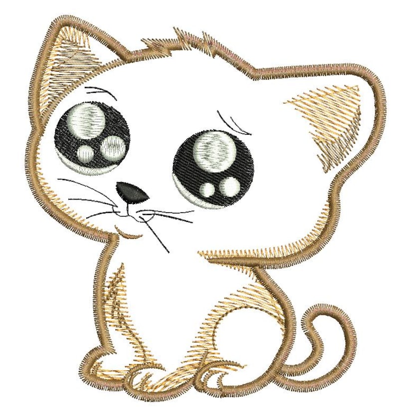 Cute Cat Applique Machine Embroidery Design 2 Sizes Instant Download ...
