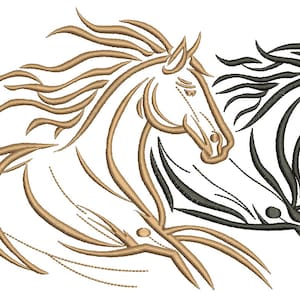 pair of running mustangs horses Machine Embroidery design, this is not a real product, These are digital files