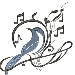 Broderie de musique d'oiseaux chanteurs et de notes Motif de broderie Machine, ce produit n'est pas réel, ce sont des fichiers numériques