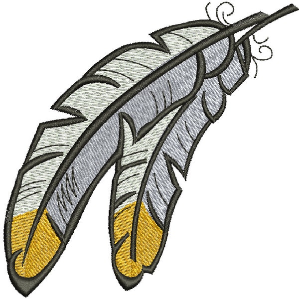 two feathers with decoration Machine Embroidery design, this is not a real product, These are digital files