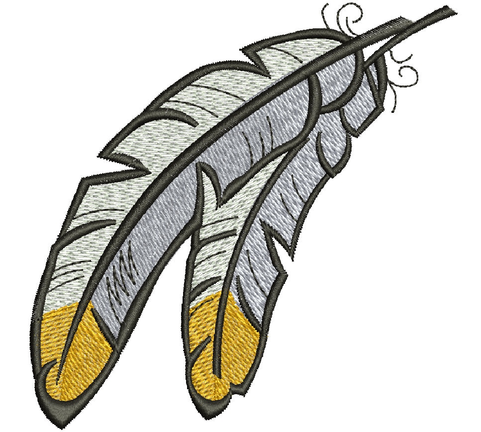 two feathers with decoration Machine Embroidery design, this is not a real product, These are digital files