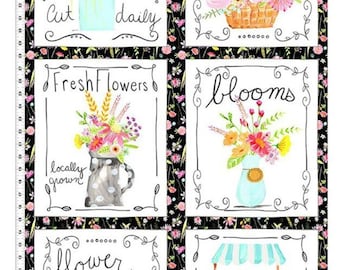 Panel de tela - En el comienzo "Mercado de flores" de Jennifer Heynen. 100 % algodón. Tamaño del panel: 91 x 112 cm. *Precio: 11,00/panel. *Cantidad: 3 paneles