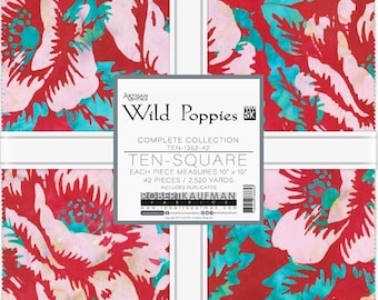TELA - Robert Kaufman "Artisan Batiks Wild Poppies", cuadrados precortados de 25 cm (25 x 25 cm). 42 piezas/paquete. 100 % algodón. *Precio: 44,00/paquete precortado.