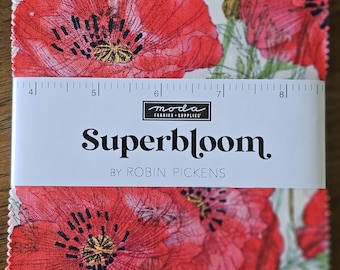 TELA - Moda Superbloom de Robin Pickens. Preciosa tela floral. 100 % algodón. Cuadrados precortados de 12,7 cm. 42 unidades/paquete. *Precio: 12,95/paquete.