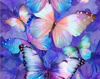 TELA - Panel de mariposas Timeless Treasures morado, 66 x 112 cm. 100 % algodón. *Precio: 11,30 €/panel