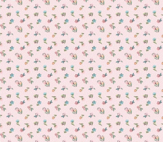 FABRIC-Poppie Cotton Garden Party Mini Blooms Blush. 100 percent Cotton 44/45" wide.*Price= 9.00/yd. 1/2 yd.= 5.00. *5 yds available