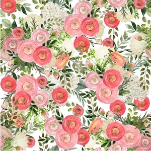 FABRIC- 3 Wishes &quot;White Cottage Farm&quot; Floral. 44&quot; wide. 100% Cotton. Price=11.25/yd.  1/2 yd price=6.00