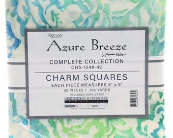 TELA - Robert Kaufman. Batik artesanal "Azure Breeze". Cuadrados de 12,7 cm precortados. 100 % algodón. 42 piezas/paquete. *Precio: 16,99/paquete precortado.