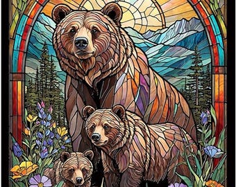 TELA - Quilting Treasures Fabrics "Osos Iluminados por el Sol" Panel de Vitral con Cachorros de Osa, 91 x 112 cm. 100 % algodón. *Precio: 13,99/Panel.