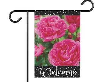 Pink Peonies Floral Garden & House Banner Flags