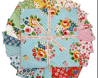 TELA - ALGODÓN POPPIE. "Mercado de Flores". Precortados de 25 cm. 100% algodón. 42 estampados. *Precio: 49,75 €/paquete de precortados