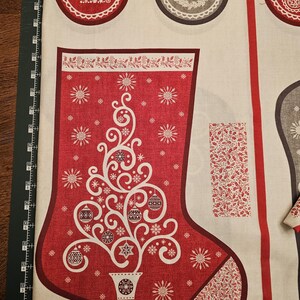 FABRIC -Makower UK. Scandi Stockings Panels. Christmas Stockings Red & Gray. 23x44". 100 percent Cotton. Price= 9.00/panel. Qty= 6 panels. image 4