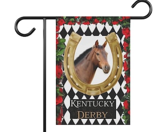 DERBY HORSE & Gold Horseshoe Garden and House Banner Flags