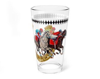 Vaso de carreras Derby - Capacidad de 16 oz, perfecto para el día de la carrera, regalos ecuestres, bar en casa, vaso de cóctel único, artículos para beber para amantes de los caballos