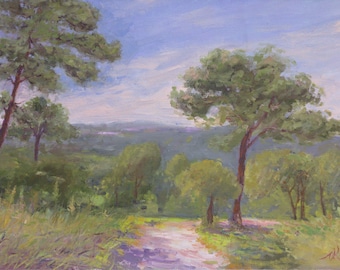 Carmel Mountain Oil Painting, Israeli Summer Landscape Art