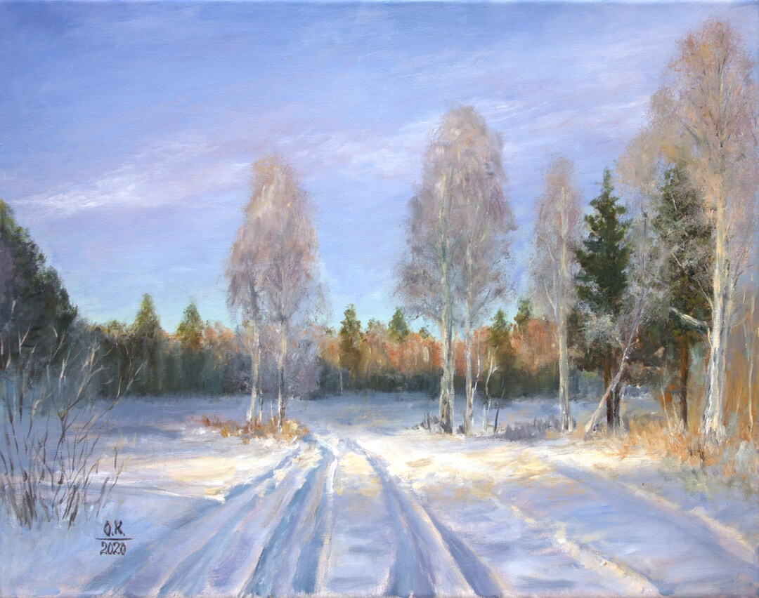 Winter Landscape Oil Painting, Sunny Snow, Original Stretched Canvas - Etsy