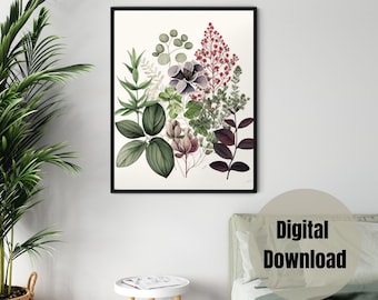 Botanische Bloem Kunst aan de Muur | Digitaal download | Flower Art | AI gegenereerde | Gezellig Huis | Ontspannen Vibes
