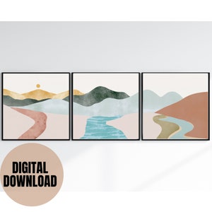 Boho River Wall Art Set of 3 Home Decor Instant Download