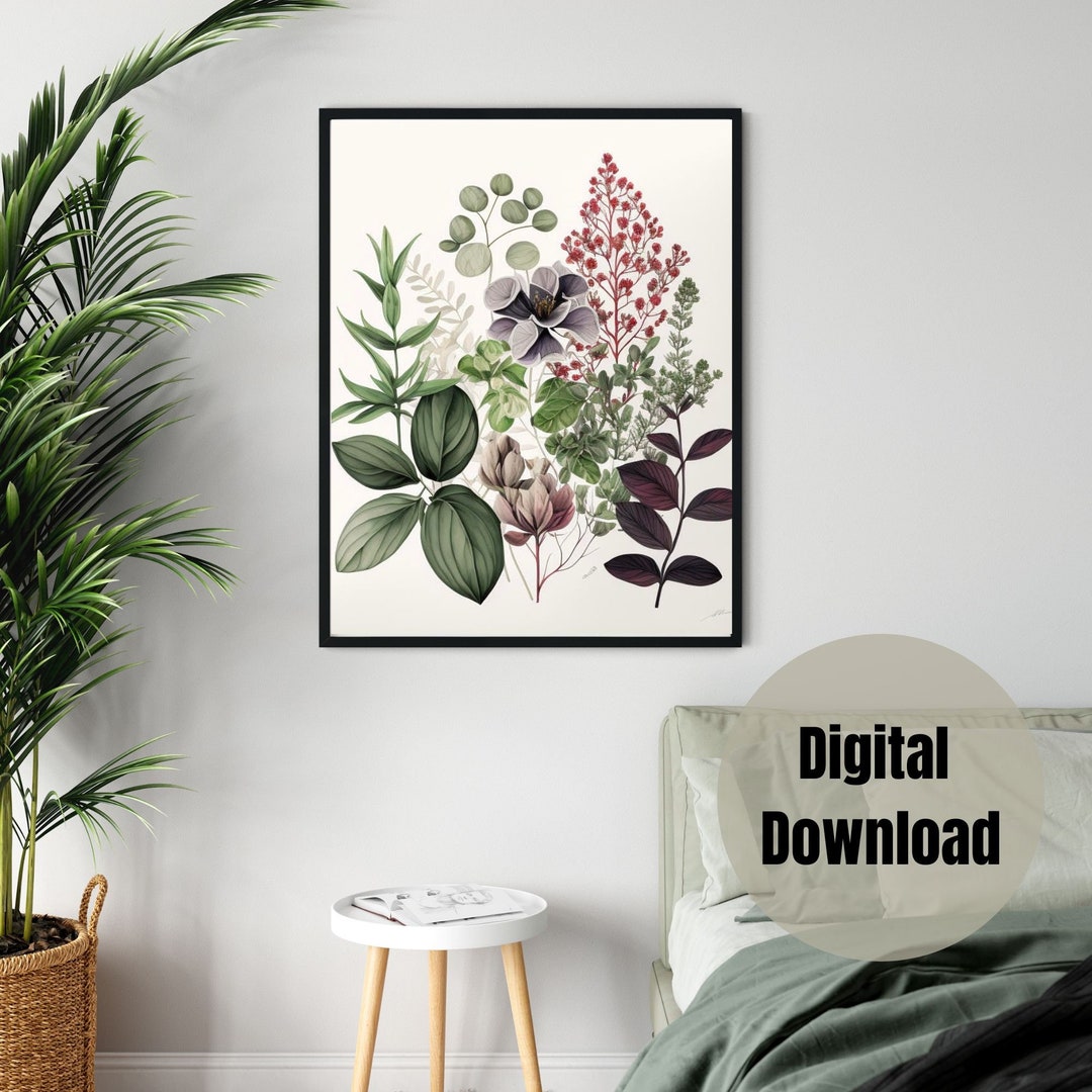 Botanical Flower Wall Art Digital Download Flower Art AI Generated Cozy Home Relaxed Vibes Etsy