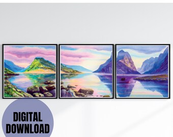 3 Piece Wall Art | Home Decor | Mountain Wall Art | Printable Download | Landscape Print Set | Modern Decor | Sunset Mountains