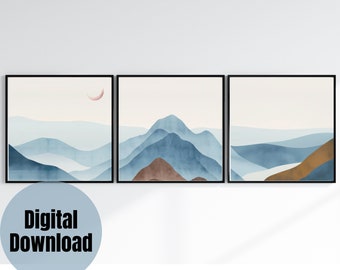 3 Piece Wall Art | Home Decor | Mountain Wall Art | Printable Download | Watercolor Mountain Set | Landscape Print Set | Modern Decor
