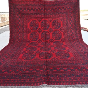 1920s Vintage Area Rug 7x9 Afghan Tekke Ersari Rug- Turkmen Handmade Wool Rug- Rugs for Kitchen- Oriental Red Rug- Home Decor Rug 200x290 cm