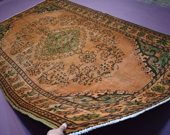 Terracotta Rug 7x10 Afghan Vintage Rug- Turkish Geometric Rug- Handmade Wool Rug- Turkmen Tribal Rug- Bedroom Rug- Caucasian design Carpet