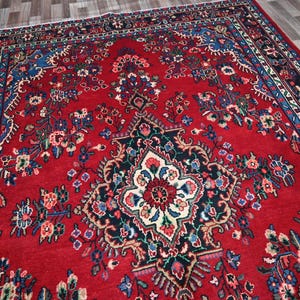 Antique Caucasian Rug 7x10 Afghan Handmade Wool Rug- Red Geometric rug- Turkmen Tribal Heriz Rug- Oriental Rug Living Room Rug- Bedroom Rug