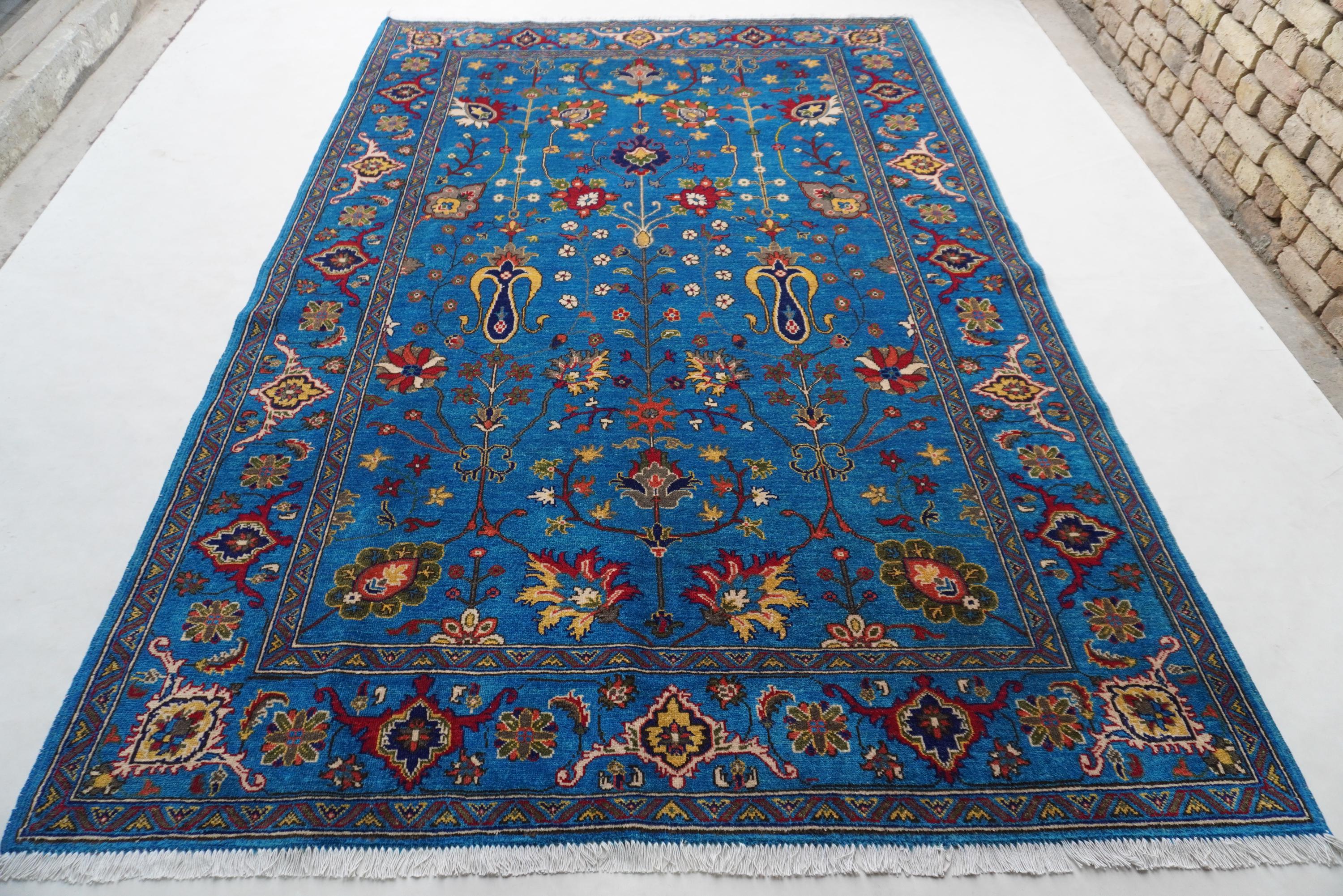 Grande tappeto afgano Bijdar 7x10, tappeto blu intenso, tappeto di lana annodato a mano, tappeto Oushak blu, ideale per camera da letto, soggiorno, tappeto a pelo morbido 200x300