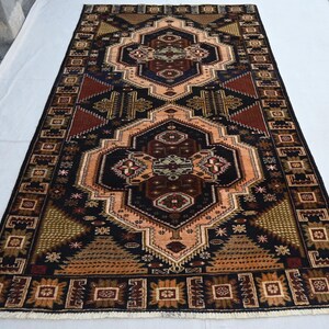 3&#39;8x6&#39;3 ft Vintage Rug- Afghan Rug- Handmade Rug Oriental Baluchi Rug- Old Wool Rug- Turkmen Tribal Rug- Geometric Area Rug- Bedroom Rug 4x6