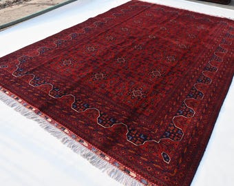 1920年代の大型アフガンラグ 7x10 トルクメン ハンドメイドウールラグ