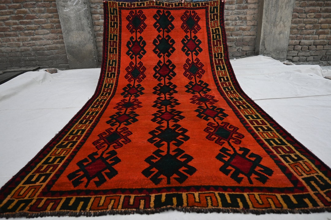1940s Vintage Caucasian Rug- Afghan Geometric Floral Rug 5x10 Turkmen ...