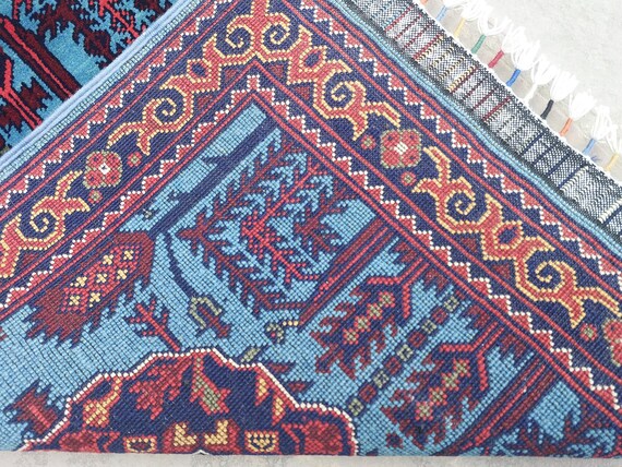 ブルー 10 フィート ランナー ラグ - アフガニスタン製ハンドメイド