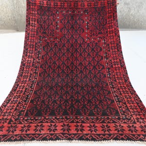 1940s Antique Prayer Rug 3x4 High Pile Rug- Handmade Vintage Rug- Turkmen Tribal rug- Oriental Baluchi Rug- Muslim Mosque Red Prayer Rug