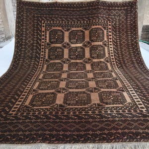 1920s Antique Rug- Terracotta Rug 7x9 Afghan Handmade Rug- Wool Rug- Turkmen Tekke Ersari Rug- Low Pile Distressed Faded Rug- Oriental Rug