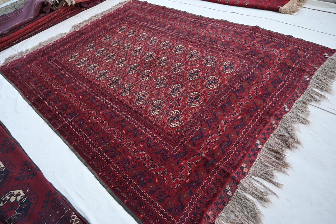 1920s Antique Terracotta Rug 7x9 Large Afghan Rug- Tekke Waziri Mowri ...