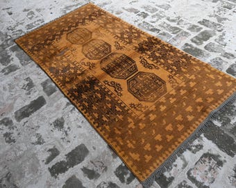 3x6 Vintage Area Rug- Yellow Black Afghan Rug- Turkmen Tekke Ersari Rug- Handmade Wool Rug- Tribal Rug- Bedroom Rug- Kitchen Rug 100x190 cm