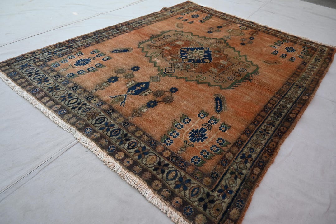 1930s Antique Rug- Terracotta Rug 5x6 Geometric Caucasian Rug- Turkish ...