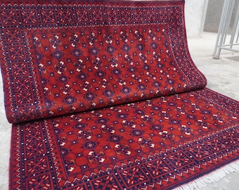 5x7 ft Turkmen Tribal Bashiri Rug- Handmade Wool Rug 5'1x6'8" Afghan Bukhara Rug- Bedroom- Living room Rug- 150x200 cm Red Oriental Area rug