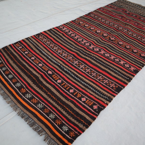 1930s Vintage 4x9 ft Rug- Handmade Rug- Muted Colors Laghari Rug- Afghan Wide Runner rug- Flatweave Kilim Rug- Turkmen Rug- Living Room Rug