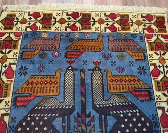 3x5 antik bildmatta - unik matta - afghansk handgjord ullmatta - orientalisk matta - turkmensk tribal vintagematta - barnrumsmatta