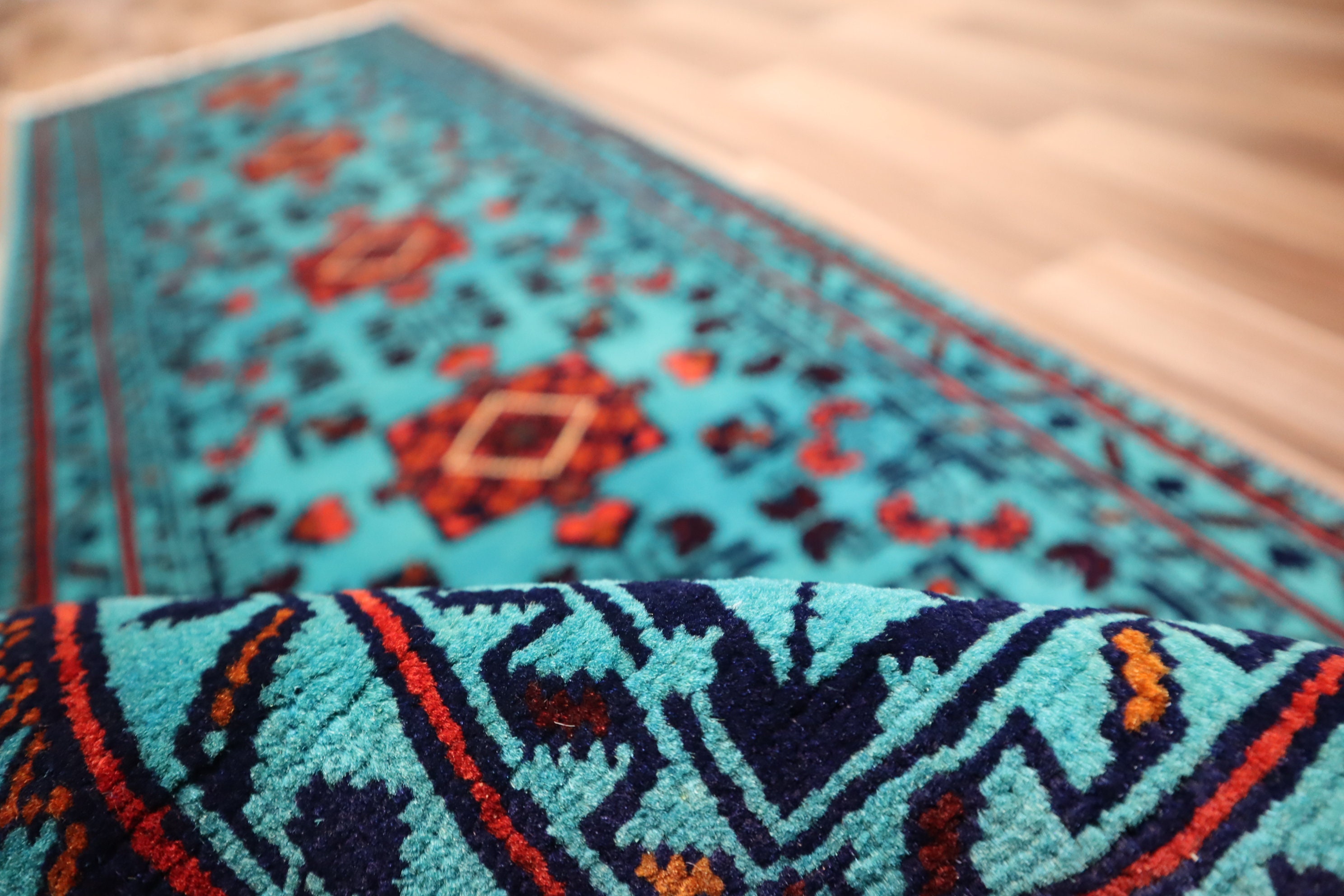 2x5 Ft Turquoise Runner Rug- 1'9x5'2 Ft Afghan Bukhara Rug - Handmade ...