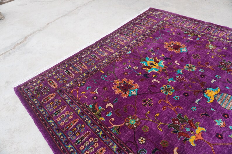 Rich Flower Rugs 8'2x9'4 Ft Rich Purple Rug 8x10 Afghan Bijdar Rug- Handmade Rug- Floral ...