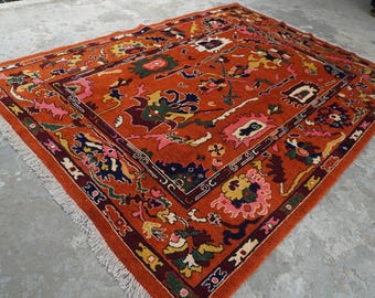 6x8 Orange Oushak Rug 5'8x7'7 ft Afghan Handmade Wool Rug- Turkmen Contemporary Oushak rug- Living Room Rug Oriental Rug 170x230 cm Area Rug