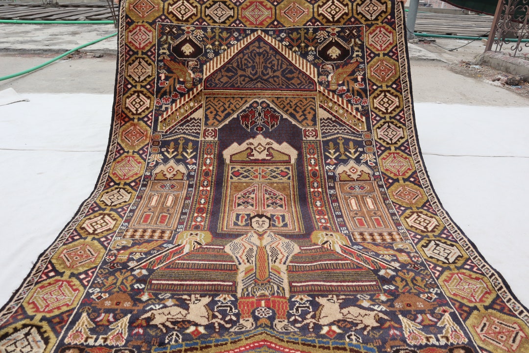 4x7 Antique Pictorial Rug Haunting Scene Handmade Area Rug One of a