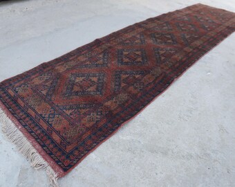 10 ft Runner- Afghan Vintage Caucasian Rug- Terracotta Handmade Wool Rug- Soft Pile Fine Rug- Kitchen Runner- Stairs Treads runner 2'6x9'10"