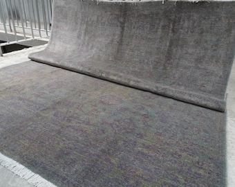 1960s Antique 8x10 ft Dark Green Overdyed Rug Soft Pile Oushak Rug- Handmade Wool Rug Afghan Tribal Rug Office Rug Living Room Rug 8'4x9'11"