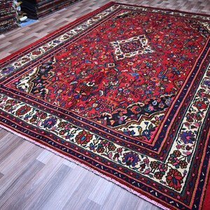 Red Antique Rug 7x10 Afghan Rug- Handmade Wool Rug- Geometric Caucasian rug- Turkmen Tribal Heriz Rug- Oriental Rug Living Room- Bedroom Rug