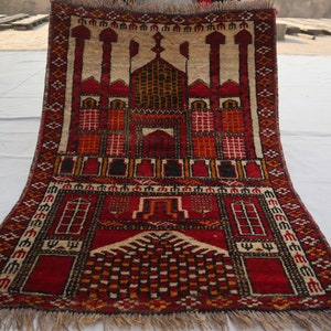 Afghan Antique Prayer Area Rug 2&#39;6x3&#39;6 ft Handmade Wool Rug- Tribal Rug- Kids Room Rug- Bedroom Rug Mosque Rug- Turkmen Geometric Prayer Rug