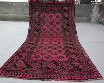3x6 Afghaanse Rug- Mowri design Rug- Turkman Handgemaakte Wollen Rug- Trible Area Rug- Slaapkamer Rug- Woonkamer Rug- Keuken Roze Rug- Boho Rug